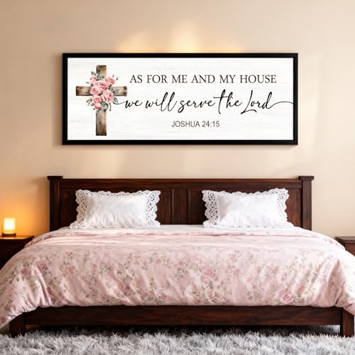 As For Me And My House We Will Serve The Lord Framed Wall Art, 40''×15'' Positive Religious Rustic Bible Verse for Christian God Jesus Christ Prayer, Horizontal Holy Catholic Scripture Decor Black - color: Black Frame, style: We Will Serve The Lord