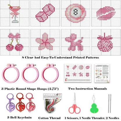 8 Pack Pink Stamped Cross Stitch Kits for Adults Beginners with Frame - color: pink