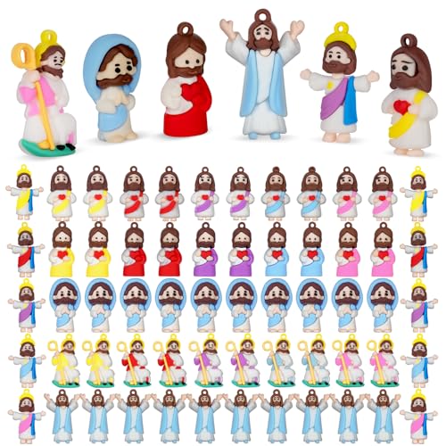 Little Jesus Figures to Symbolize Jesus Loves You, 60 Pcs Mini Jesus Figurines in Bulk for Hide and Seek Religious Party Favors Sunday School Baptism Gifts - color: Jesus Blue