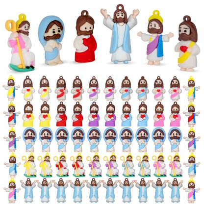 Little Jesus Figures to Symbolize Jesus Loves You, 60 Pcs Mini Jesus Figurines in Bulk for Hide and Seek Religious Party Favors Sunday School Baptism Gifts - color: Jesus Blue