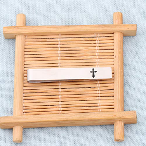 BEKECH Faith Christian Jewelry for Men - Cross Tie Clip Gift for Him, Boss, Coworkers, First Communion - color: silver