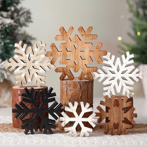 Yuntau 6 Pcs Christmas Table Decoration Wood Table Centerpiece, Snowflake - style: Snowflake