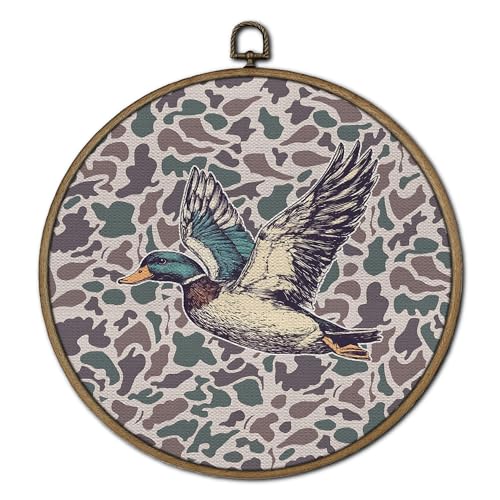 GTYNU Vintage Camo Mallard Duck Round Wall Art Decor, Duck Hunting Decor, Camouflage Farm Animal Decorative Wall Art Circle Hanging Decorations for Home Bedroom Living Room, 10x10 Inch - color: Decor 19