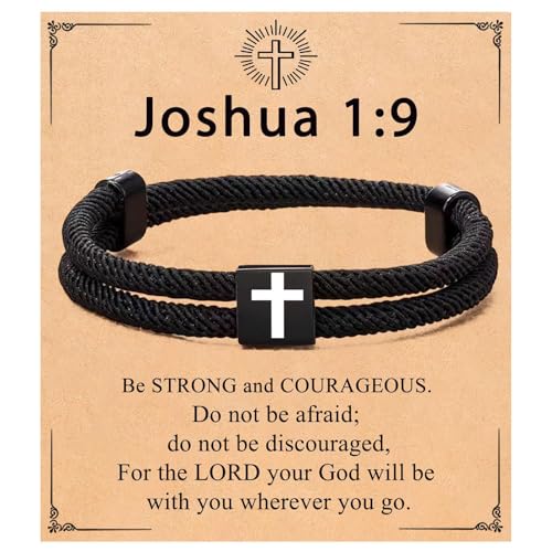 Mens Cross Bracelet for Teen Boys Gift Ideas, christmas stocking stuffers for teens, Christian Religious Jewelry Gifts for Son from Mom Catholic Baptism Confirmation Birthday Gifts for Son Grandson Nephew