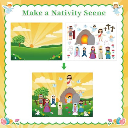 FaCraft Make an Easter He Lives Sticker Scenes-24 Easter Crafts for Kids Religious Gifts Jesus Resurrection Stickers for Classroom Party Games Spring Bible Christian Sunday School Crafts - color: Multi-5