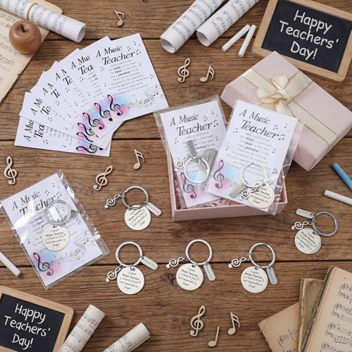 Yinkin 24 Sets Music Teacher Appreciation Gifts Music Keychain Gifts Bulk Thank You Musical Teachers Cards with Keyring for Women Men Teachers Musical Lovers Party Supplies - style: Music Teacher