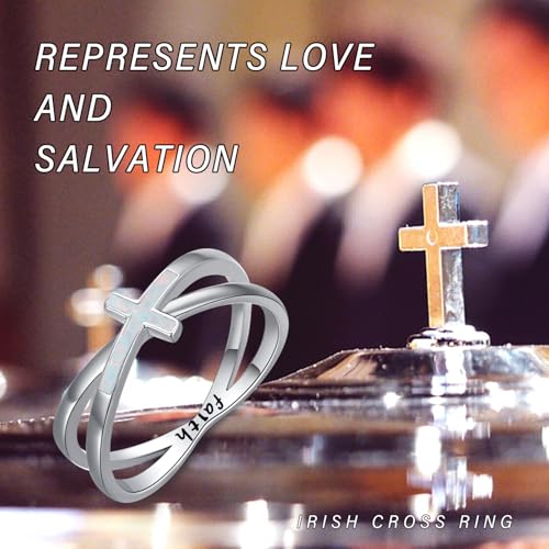 Cross Rings 925 Sterling Silver for Women Christian Religious Jewelry Faith Gifts for Mom Wife Girlfriend Her - color: White-1
