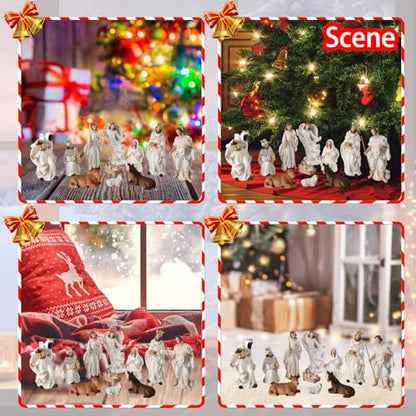 Christmas Nativity Set Figurine,Hand Resin Craft Statue Nativity Scene Indoor,Baby Jesus Holy Family Firguines Statue, Nativity Sets for Christmas Indoor, 11 Pcs - color: White