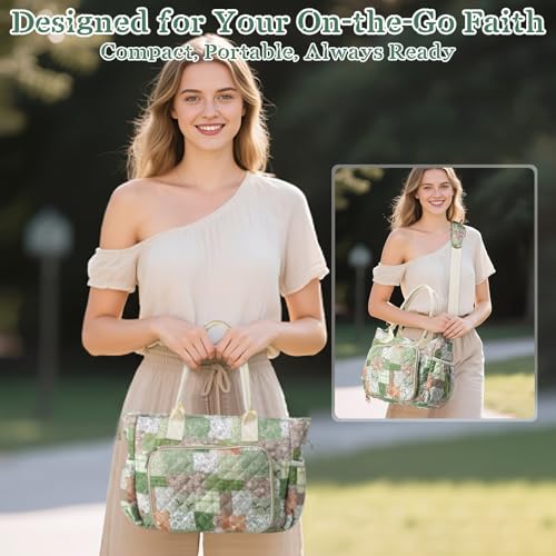 Large Bible Bag Quilted Bible Cover Case Kit for Women, Splicing Floral - style: Splicing Floral
