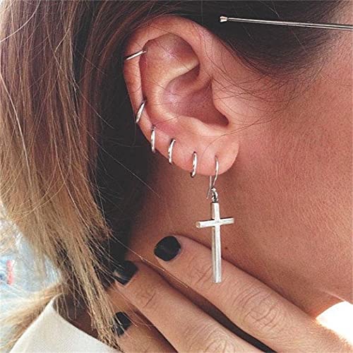 MALOYANVE Stainless Steel Cross Earrings for Men Women Personalized Hypoallergenic Minimalist Black Silver Faith Hanging Crosses Fashion Hope Love Godliness Dangling Drop Earring Jewelry Gifts - color: Silver