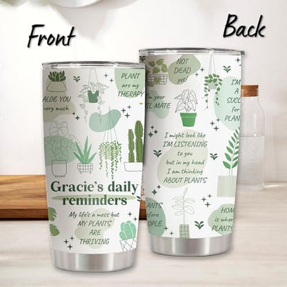 Personalized Funny Daily Plant Lover Reminder Tumbler Stainless Steel 20 Oz - Customized Gardening Gifts for Women - Plant Lady Gift - color: PLANT-DAILY-R1