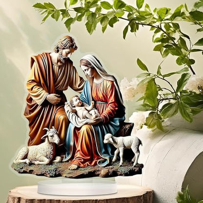 Menolana Virgin Mary and Jesus Statue 2D Acrylic Jesus Figurine Religious Holy Family Statues for Living Room Bedroom Home Tabletop Decor