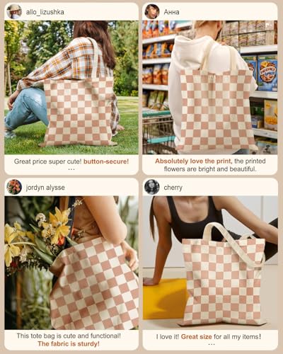 Miss Adola Canvas Tote Bag with Zipper for Women - color: Khaki Plaid