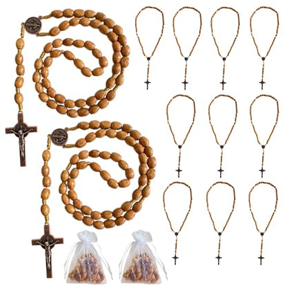 Bovemee Saint Benedict Medal Prayer Pocket Rosary Catholic Brown Wood Beads with Medalla de san benitol and Crucifix, 9 Inch - color: 12PCS Yellow Benedict NK