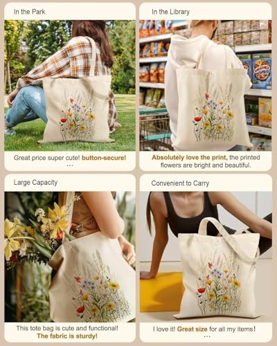 Canvas Tote Bag with Zipper Handles for Women Bridesmaid Birthday Wedding Mother Ladies Shopping Gift Bags - color: Flower-8