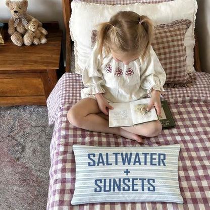 Blue Coastal Beach 12x20 Pillow Cover, Coastal Home Room Decor - color: 02-saltwater + Sunsets(white01)
