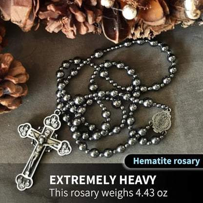 Large Heavy Hematite rosary beads catholic for men