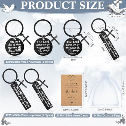 Siifert 24 Sets Christian Keychain Bible Verse Cross Keychain Bulk - color: Black