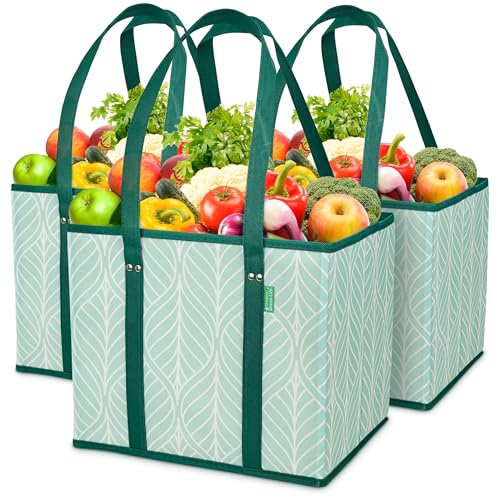 Reusable Grocery Bags (3 Pack) – Heavy Duty Reusable Shopping Bags, Green - color: Green