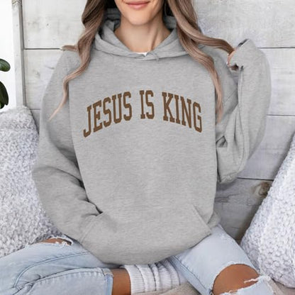 Sulayesh Christian Jesus Loves You Hoodies Women Religious Faith God Jesus Is King Sweatshirts Bible Verse Inspirational Tops - color: Gray, size: Small