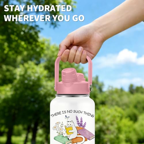 Cats Gifts for Women, 26oz Water Bottle with Handle for Girl Friends - color: Book-White