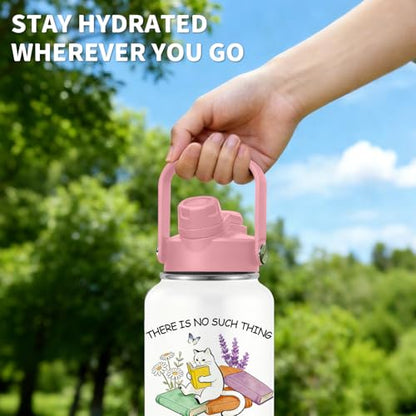 Cats Gifts for Women, 26oz Water Bottle with Handle for Girl Friends - color: Book-White
