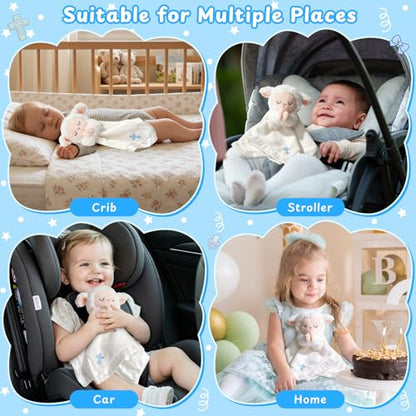 Lamb Baptism Blanket, Lamb Loveys Baptism Gifts for Baby Boys - color: White Lamb Blue Cross