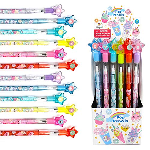 TINYMILLS 24 Pcs Unicorn Donuts Cupcakes Stackable Pencil with Eraser for Unicorn Girl Birthday Party Favor Prize Carnival Goodie Bag Stuffers Classroom Rewards