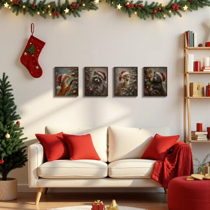 DOFQZ Moody Christmas Tree Animal Wall Art Prints 8x10 Set of 4 - color: 41Child, size: 8*10