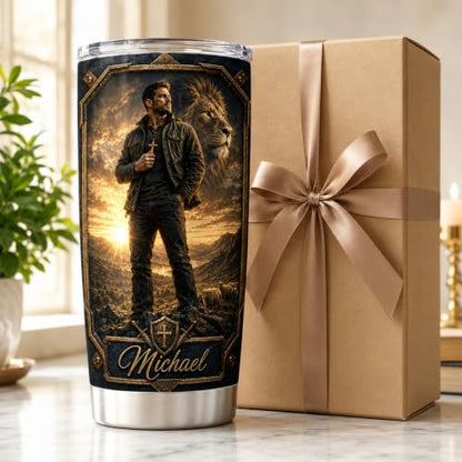 Personalized Christian Gifts For Men - Warrior Christ Religious Faith Tumbler V16 - A Child Of God Man Of Faith Bible For Dad, Husband, Grandpa on Fathers Day, Christmas, Birthday - color: CH-VAR-16