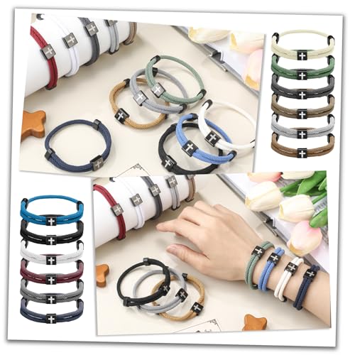 Landical 12 Pcs Christian Braided Cross Bracelet, Adjustable - color: Novelty Color