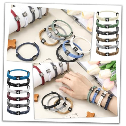 Landical 12 Pcs Christian Braided Cross Bracelet, Adjustable - color: Novelty Color