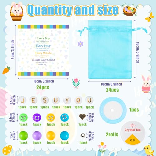 BeYumi Christian Bracelet Craft Kit - 24Pcs DIY Religious Jesus Love You Letter Beads Bracelet with Bible Verse Gift Cards Jesus Faith Craft Kit VBS Week Sunday School Church Party for Kids - style: Jesus Love You