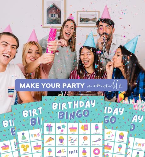 Markt Birthday Bingo Game for Kids Birthday Party Games, Kids Party Games Supplies - 23 Players - Blue - color: Birthday Bingo – Blue