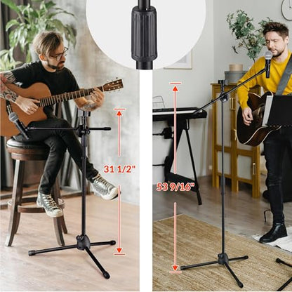 AW 2pcs Boom Mic Stand Floor Adjustable Height Mic Tripod Stand Dual Mic - color: Black-2 Mic Clips, size: 2 pcs