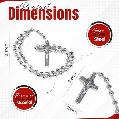 SANCTUM VERITAS Catholic Rosary Necklace | Large Italian Prayer Beads Gift - style: Silver Steel