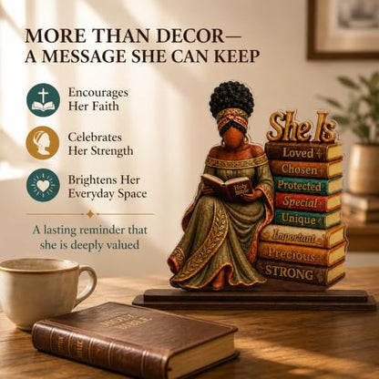 Christian Gifts for Women, African American Black Woman Wood Acrylic Plaque - color: kat-k- Plaque -she is 1