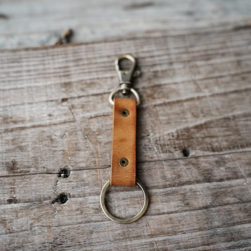 JJNUSA Genuine Leather Keychain Walnut Leather Key Holder Mens Belt Key Chain Ring Fob - color: Tan