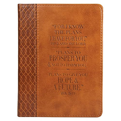 Christian Art Gifts Classic Handy-sized Journal Hope & a Future Jer. 29:11 Bible Verse Inspirational Scripture Notebook w/Ribbon 240 Ruled Pages, 5.7" x 7", Brown