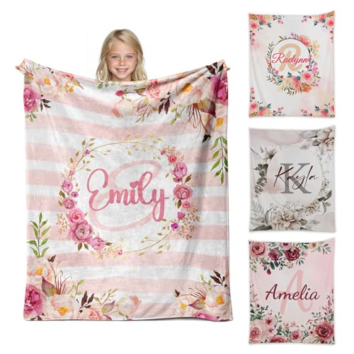 Personalized Flower Blanket for Girls with Name - color: Floral Name-c