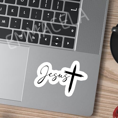 (3PCS) Jesus Sticker - Christian Faith Waterproof Vinyl Decal for Books, Laptops, Tumblers, Water Bottles, Scrapbooks, Size 3" x 2.1" - color: Jesus With Cross Black