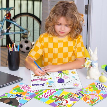 ANGOLIO Easter Geometry Coloring Books - 24Pcs Jesus Lives Christain Color Booklet Bulk with Hosanna Bible DIY Art Drawing Book for Easter Basket Stuffers Religious VBS Sunday School Classroom Rewards - style: Easter Geometry