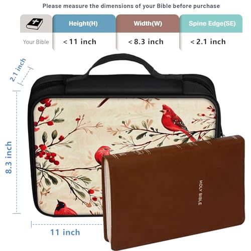 Bible Cover for Women Kids, Bible Carrying Case Church Bag Bible Protective with Zippered Back Pocket, Gift for Adults Lady Women Men, Fabric with Birds - color: Fabric With Birds