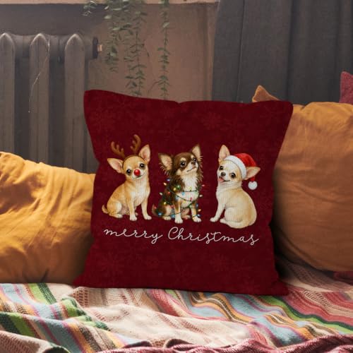 Merry Christmas Chihuahua Throw Pillow Covers 18x18 Home Decor - color: Chihuahua