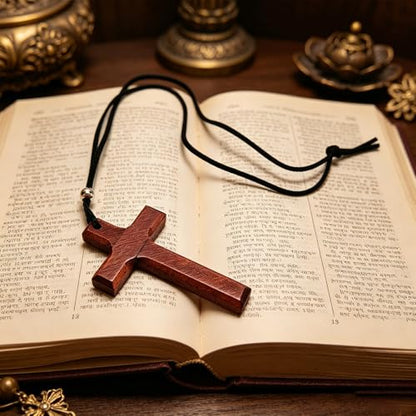 Wooden Cross for Car Mirror Hanging - Christian Vehicle Ornament with Wood Design, Cross Car Charm Hanging Accessory, Road Trip Travel Gifts for Men and Women (1)
