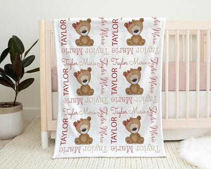 Personalized Baby Blanket, Bear Baby Girl Name Blanket, Custom Newborn Swaddle with Name, Personalized Baby Blankets for Girls, Soft Custom Blankets, Baptism, Fleece Soft 30"X40" - color: Bear Baby