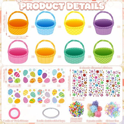 Funrous 48 Sets Crafts Kit Paper Crafts DIY Make Your Own Hanging Ornaments with Pompoms Diamond Stickers for Holiday Classroom Activities Party Favors, Easter Basket - style: Easter Basket