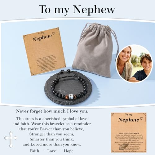 Cross Bracelet Beads Christian Bracelet for Boys Birthday Religion Gifts - style: Nephew