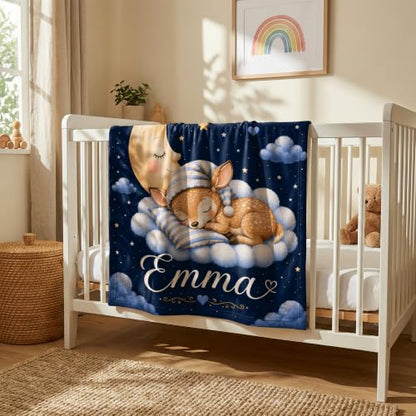 Personalized Baby Blanket With Name, Custom Baby Blankets Gift for Boy Girl - color: Night Navy, size: Deer