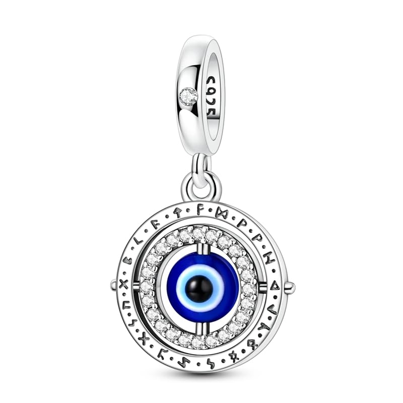 LUXILLA 925 Sterling Silver Charm Golden Family Tree Sparkling Cross Cute Dragon Charms Fits Bracelets Necklace Pendant Bead Jewelry Gift for Women Family Friends - color: Blue Evil Eye Charms